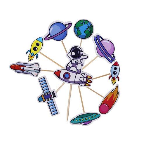 Confetti! 24 PCS Outer Space Cupcake Toppers Planet Party Supplies Birthday Decorations Rocket Astronaut Cupcake Decoration Outer Space Spaceship Themed Kids Children Party Supplies