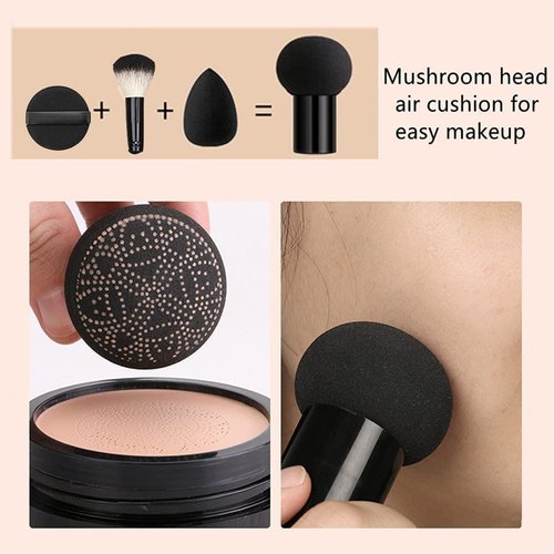 VISVIC Air Cushion CC Cream Mushroom Head Foundation Air Cushion BB Cream Concealer Moisturizing Brighten Makeup Long Lasting Waterproof-Natural 1Pack