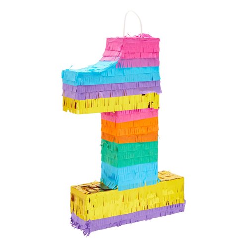 BLUE PANDA Rainbow Number 1 Pinata for 1st Birthday Party Decorations, Fiesta, Cinco de Mayo, Anniversary Celebration (Small, 16.5 x 11 x 3 Inches)