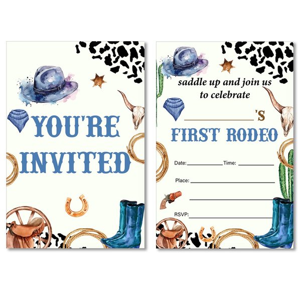 Cowboy First Birthday Invitations My First Rodeo Birthday Invitations with Envelopes Set of 20 Wild West Southwestern Boy 1st Birthday Invites Fill in Blank