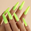Fluorescent Green Chrome Press on Nails Long Ballerina Fake Nails Metallic Mirror Coffin False Nails Fluorescent Green Glue on Nails Laser Acrylic Nails for Women Girls Manicure Nail Decoration 24pcs