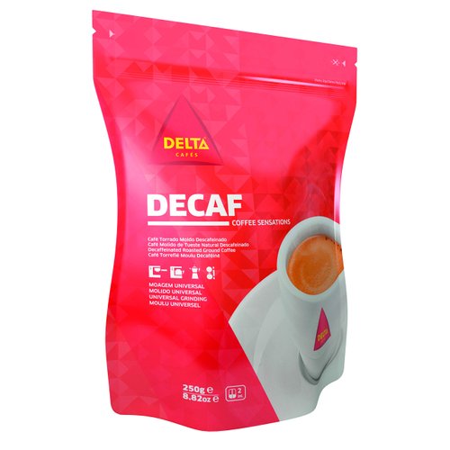 Delta Decaffeinated Roasted Ground Coffee for Espresso Machine or Bag 250g