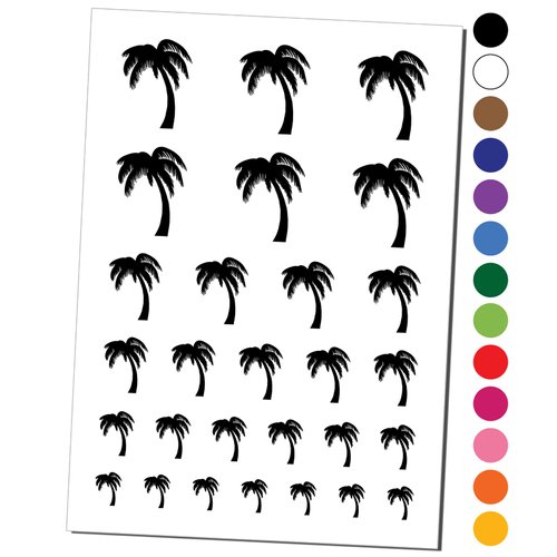 Palm Tree Tropical Solid Temporary Tattoo Water Resistant Fake Body Art Set Collection - Light Green (One Sheet)