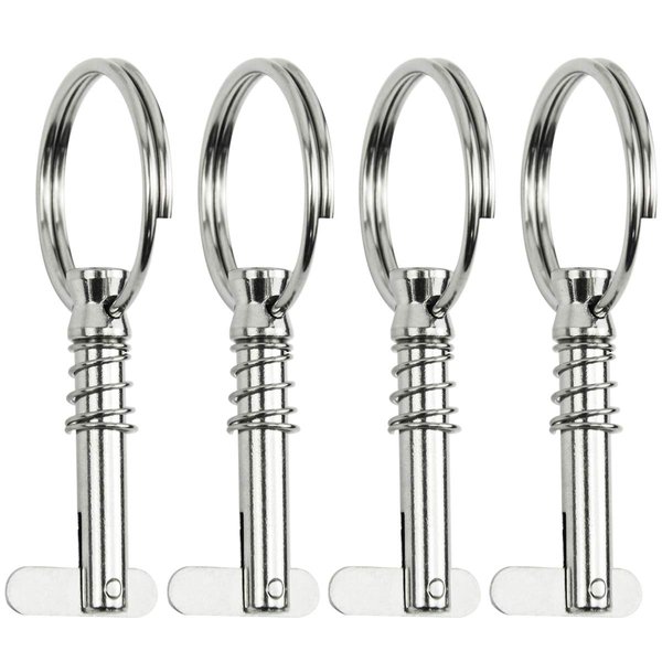 Leadrise 4 PCS 316 Stainless Steel Quick Release Pin Boat Pins w/Drop Cam & Spring 1/4" x 1" Grip Lanyard,Usable Length 1", Bimini Top Pin, Marine Hardware