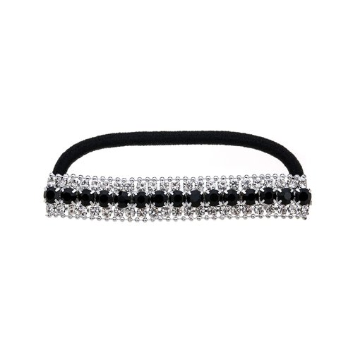 Ruihfas Ponytail Holder Stretchy Elastic Hair Tie Sparkling Crystal Rhinestone Hair Band Headband Hair Accessories for Women, 1Pcs (Silver Tone Black)