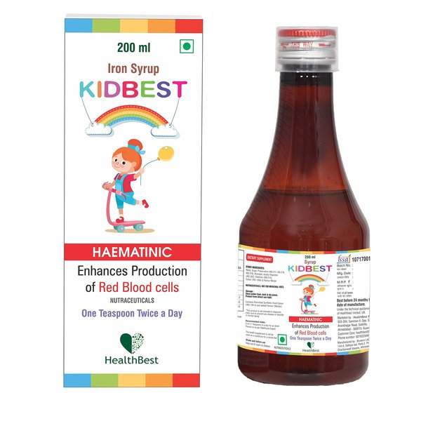 HealthBest Kidbest Iron (Haematinic) Syrup, Zinc, Folic Acid, 200 ML