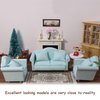 Dollhouse Couch Miniature Furniture Sofa with Pillows for Living Room Desktop Decoration Fabric Sofa Mini Home Scene Accessories Ornament (Single Sofa, Green)