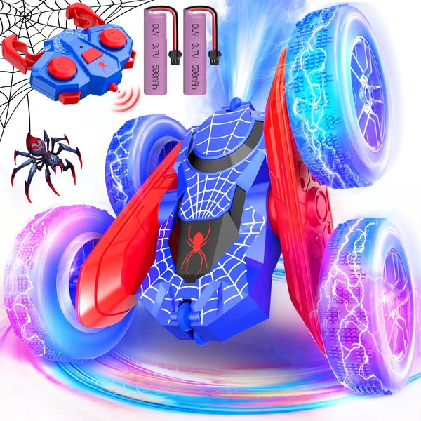 NQD Spider Remote Control Car- Double Sided 360°Rotate RC Stunt Car with Wheel Lights, 4WD Off-Road RC Cars 2.4Ghz Indoor/Outdoor Rechargeable Toy Car for Boys Age 4-7 8-12 Birthday Xmas Gift
