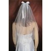 Ivory Flower Girl 1 Tier Wedding Communion Veil Satin Ribbon Bow Scattered Pearls