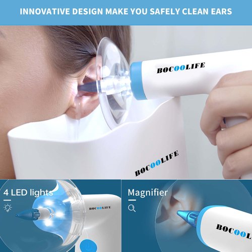 BOCOOLIFE Ear Wax Removal Kit, Electric Ears Cleaner with Light Ear Cleaning kit, Safe & Effective Ear Flushing Kit for Adults, Ear Irrigation Flushing System with 4 Pressure Settings, 7 Ear Tips