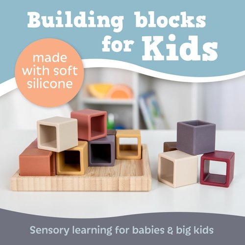 ReLIVE Busy Blocks Set - 16 Piece - Building Blocks for Babies & Toddlers - BPA Free Soft Silicone - Easy to Clean - Baby Teether Toy - Educational Sorting & Stacking Montessori Toy