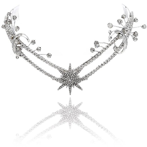 Bessney Star Bride Wedding Tiaras and Crowns Silver Rhinestone Bridal Headband Elf Headpiece Bridal Hair Accessories for Women