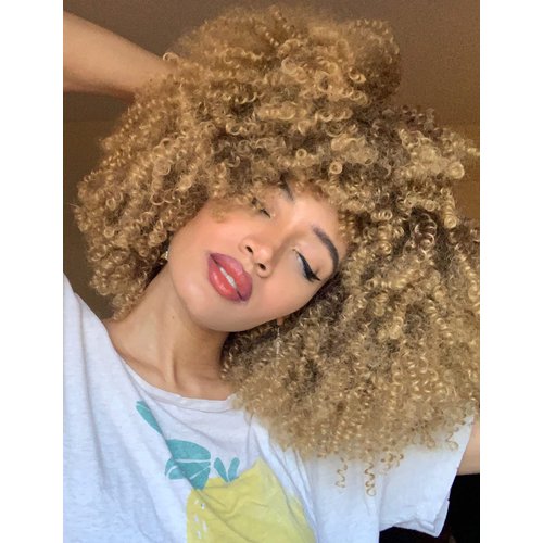 KEAT Short Afro Curly Wigs for Black Women, Brown Blonde Kinky Curly Fluffy Hair Wig with Bangs, Cute Fashion Natural Looking Heat Resistant Full Synthetic Wig for Daily Party K011BR
