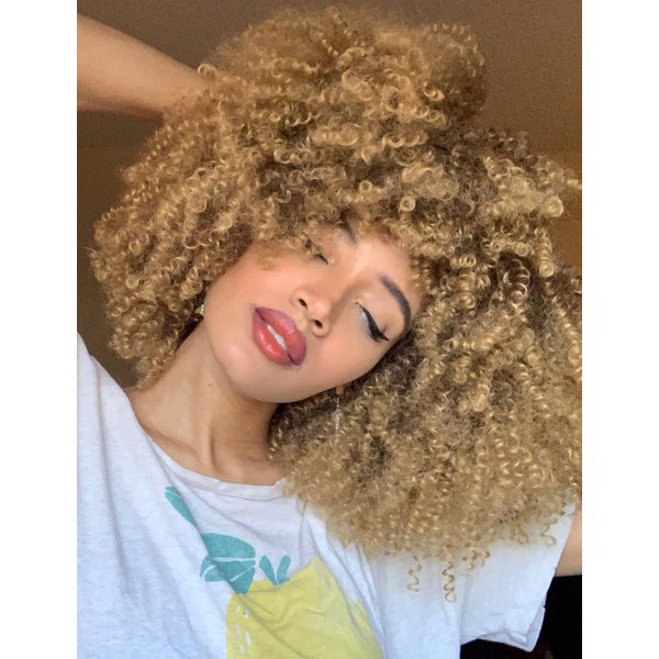 KEAT Short Afro Curly Wigs for Black Women, Brown Blonde Kinky Curly Fluffy Hair Wig with Bangs, Cute Fashion Natural Looking Heat Resistant Full Synthetic Wig for Daily Party K011BR