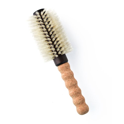 Nylon Boar Bristle Hair Brush, Round Brush for Blow Drying, Medium 2.3" Barrel Blowout Brush, Anti Static Hairbrush, Cork Comfort Grip Handle, Detangling Plastic/Natural Bristle Hair Styling Tool