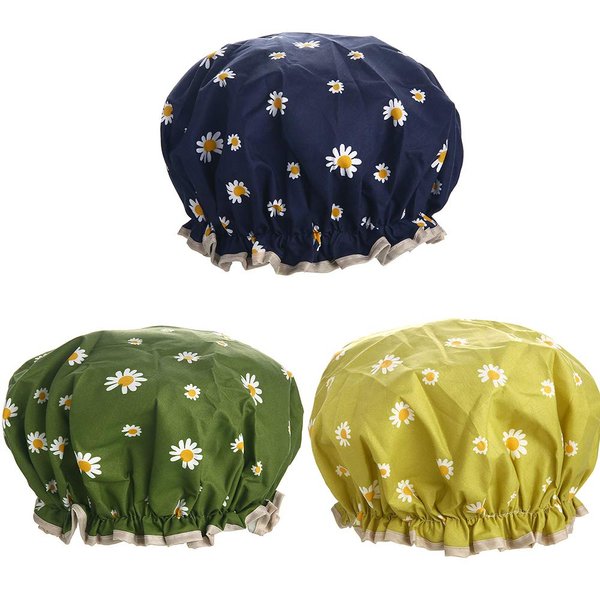 Shower Caps for Women,3 PACK Adjustable Bath Caps with Double layer Lined, Waterproof & Durable (Multi-colored4)