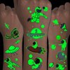 CHARLENT Luminous Outer Space Tattoos for Kids - 14 Sheets Glow in The Dark Astronaut Spaceship Planet Temporary Tattoos for Boys Girls Birthday Party Favors Goodie Bag Fillers