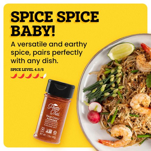 Pretty Thai Chili Powder - 1.73oz, Pack of 1 I Chili Seasoning Mix with Dried Thai Chili Flakes, Asian Cooking Spices for Authentic Thai Food, Add Heat without Overpowering the Palate, Spice Level 4.5 out of 5*