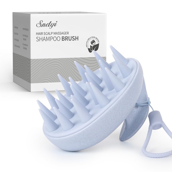Sndyi Scalp Massager Shampoo Brush, Scalp Scrubber with Soft Silicone Bristles, Scalp Exfoliator for Dandruff Removal, Wheat Straw Hair Scalp Massager for Hair Growth, Wet Dry Scalp Brush, Blue