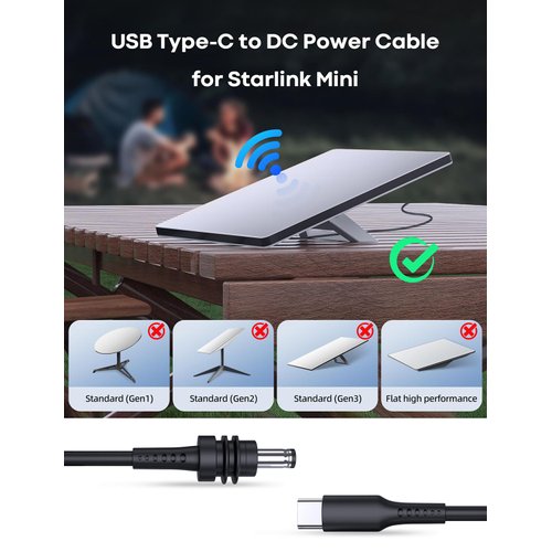 for Starlink Mini Cable 10FT, Replacement Starlink Mini USB C to DC Power Cable Cord 100W Input + PD Source, | Weatherproof & Waterproof & Durable | USB Type C to DC Cable for Outdoor (10 Feet)