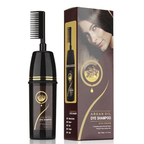 Natural Hair Dye Shampoo – Colors Hair in Minutes–Long Lasting Hair Color–Ammonia-Free Professional Argan Oil Hair Dye Color Shampoo 500 ML: Instant Fast Acting Long Lasting Signature (150ML Black)
