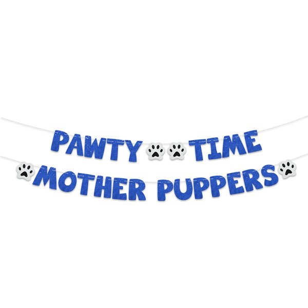 BEISHIDA Glitter Blue Pawty Time Mother Puppers Banner - NO DIY - The Pet Birthday Banner - Puppy Birthday Decorations，Cute Cat/Dog Birthday Party Supplies，Dog Paw Party Bunting Sign，Puppy Dog Pennant Décor