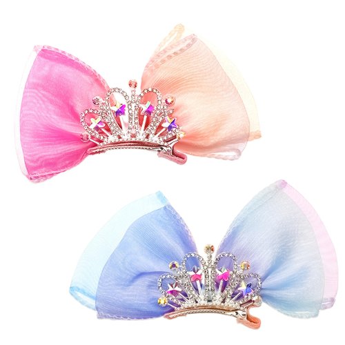 2 Pcs Crown Hair Clip for Girls, Birthday Hair Bow Crown Hair Barrettes for Toddlers Kids Princess
