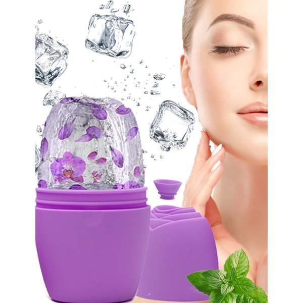 Ice Roller for Face & Eyes, Gua Sha Face Massage, Facial Beauty Ice Roller Skin Care, Remove Fine Lines, Reusable and Freezable Face Roller for Shrink Pores, Enhance Skin Elasticity (Purple)