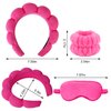 CAVETEE Spa Headband with Sleep Eye Mask Set, Spa Party Decorations Bubble Headband Thick Sponge Headband with Strong Water Absorption for Makeup Removal Skincare Shower (Hot Pink)