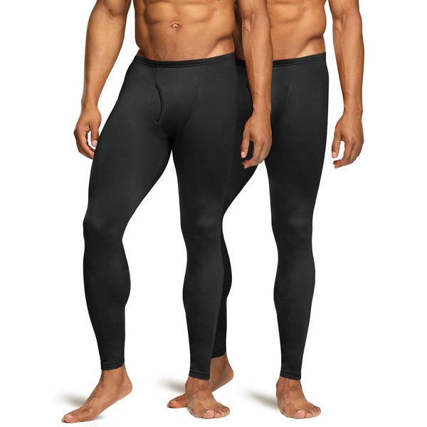 TSLA Men's Thermal Underwear Pants, Heated Warm Fleece Lined Long Johns Leggings, Winter Base Layer Bottoms, Thermal Fly-Front 2pack Black, Medium