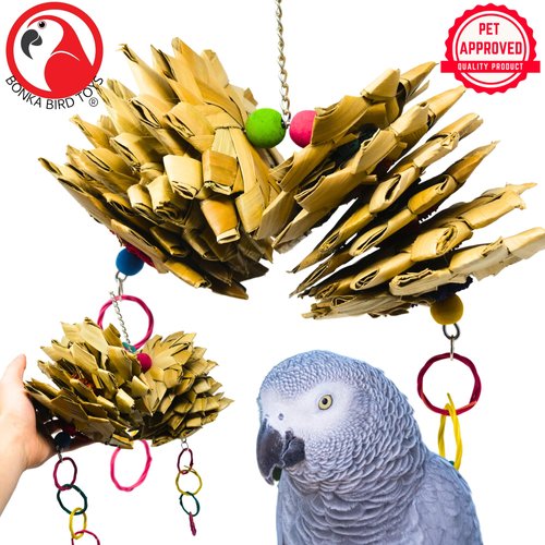 Bonka Bird Toys 2650 Palm Star Delight Natural Chew Shred Parrot Cage Toy, Amazon, African Grey, Conure, and Similar Breed Sizes