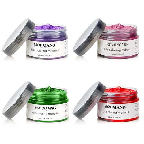 4 Colors Temporary Hair Color Wax Pink Green Red Purple Natural Hairstyle Cream Professional Coloring Mud for Men Women Kids Party Cosplay Date Halloween…