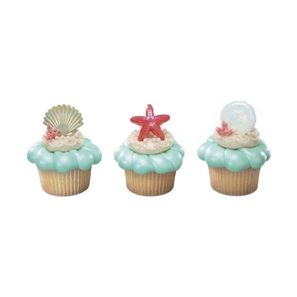 Beach Seashell Sand Dollar and Starfish Cupcake Rings - 24 ct Model: