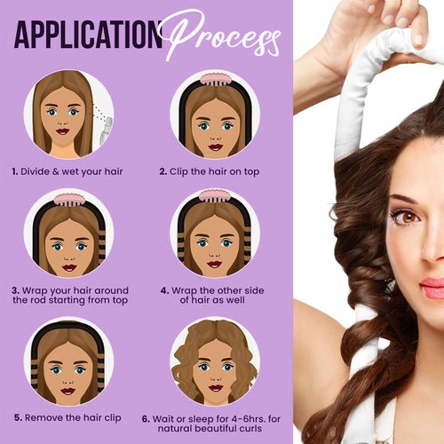 Satin Heatless Curling Rod Set, Hair Rollers for Curls, Premium Satin for Voluminous Curls Overnight Curls to Sleep in Heatless Curling Rod Headband Hair Wrap Set All Hair Types (Plush Purple, Medium)