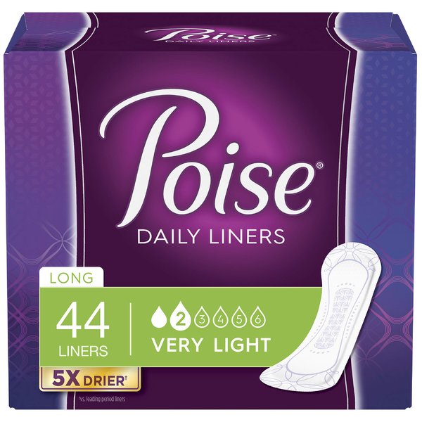 Poise Incontinence Panty Liners, Very Light Absorbency, Long, 44 Count