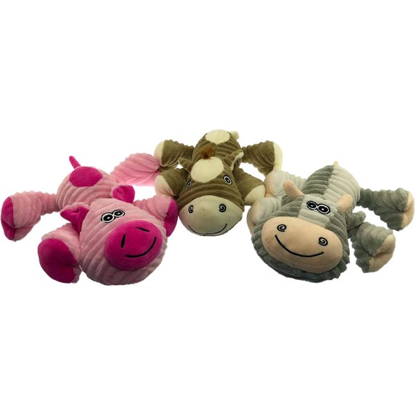 PetSport 3 Pack of Farm Critter Plush Dog Toys with Squeakers, 11 Inch, Assorted Designs