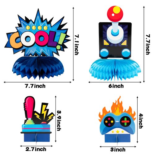BeYumi 12 Pcs Blue Video Game Honeycomb Centerpieces Table Toppers 3D Video Game Table Decorations Supplies Kit for Kids Boys Game Fans Level Up Game Over Gaming Theme Birthday Party Baby Shower
