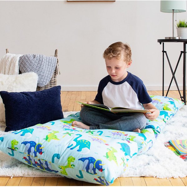 Wildkin Kids Floor Lounger: Ideal for Boys and Girls, Travel-Friendly, Perfect for Sleepovers - Pillow Lounger for Kids, Requires Standard Size Pillows Not Included (Dinosaur Land)