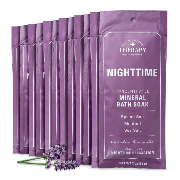 Village Naturals Therapy, Mineral Bath Soak, Aches & Pains Nighttime Relief, 2 Oz, Pack of 12