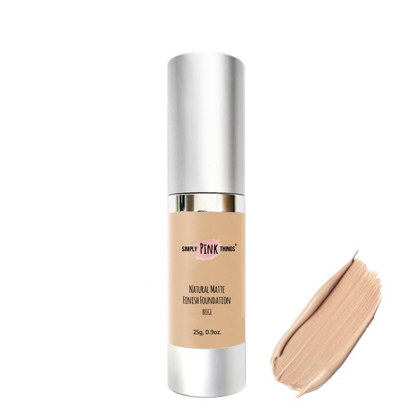 SIMPLY PINK THINGS Natural Matte Finish Foundation (BEIGE) (25g, 0.9oz.) Paraben Free, Talc Free, Vegan, Natural & Organic Ingredients
