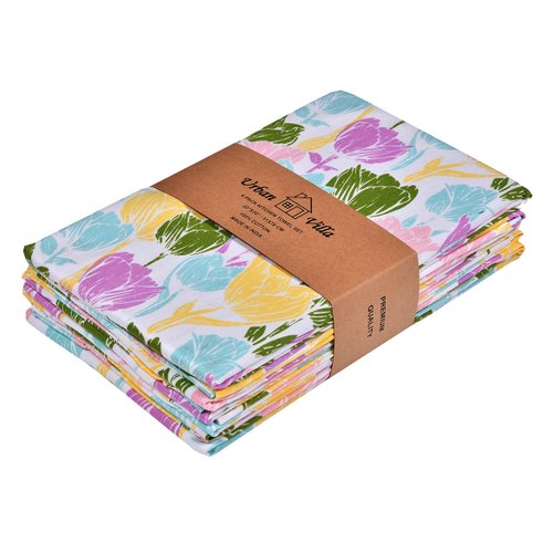 Urban Villa Collection Kitchen Towels Tulip Flowers Multi Color Premium Quality,100% Cotton Dish Towels, Mitered Corners,(Size: 20X30 Inch), Highly Absorbent Bar &Tea Towels - (Set of 6)
