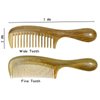 YunZh Wide Tooth Comb and Fine Tooth Combs, Natural Green Sandalwood Wooden Comb Set for Women Men(2PCS)