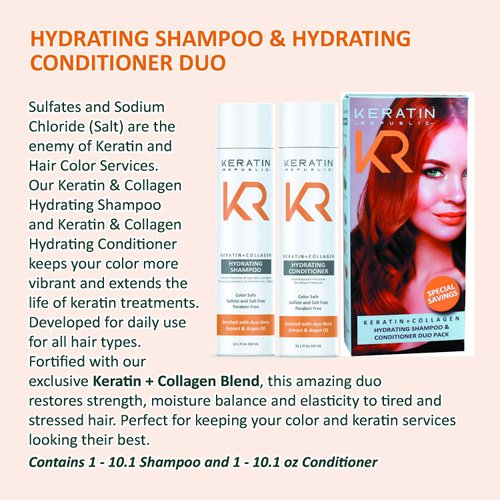 Keratin + Collagen Frizz Free Hydrating Shampoo & Conditioner DUO Set (Contains 2-10.1 oz Bottles) by Keratin Republic