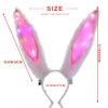 Uranian Light Up Bunny Ears Headbands White Rabbit Ears Hair Band Led Bunny Headband Flashing Furry Ears Headwear Cosplay Party Costume Hair Accessories for Women and Girls