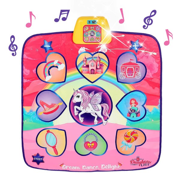 DAUGHTERS LIST Improved Dance Mat for Kids Ages 4-8 - Play Your Own Music with Wireless Feature - Dance Mixer Step Play Mat - Dancing - Dance Pad with LED Lights, Adjustable Volume, Built-in Music