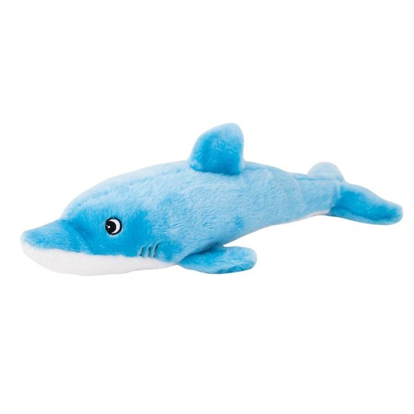 ZippyPaws Jigglerz Plush Dog Toy with Squeaker, Stuffed Toy for Tough Play, Blue Dolphin