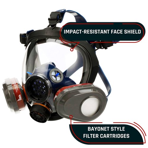 PT-101 Full Face Organic Vapor & Particulate Respirator with Dual P-A-3 Carbon Activated Cartridges - Eye Protection Mask