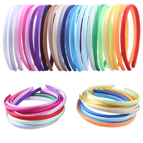 Suyegirl Pack of 26 DIY Satin Covered Fashion Headbands Set 0.4 Inch/1 Cm Girls Hairbands Teen Colorful Ribbon Hair Band Craft Headband Set for Women Non Slip