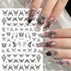 10 Sheets Black White Nail Art Stickers Snake Nail Decals Star Moon Star Rose Leaf Flame Nail Art Supplies Butterfly Acrylic Nail Supplies 3D Goth Snake Nail Design Stickers DIY Nail Decor