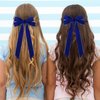 2PCS Velvet Hair Bows Ribbon Hair Clips, Ponytail Holder Slides Metal Clips French Barrette Big Fall Alligator Hair Clips Hair Accessories for Women Girls Toddler (Blue-A)